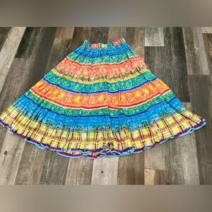 Vintage Phool Rainbow Broomstick Crinkle Maxi Skirt Flowy Festival Hippie Sz med